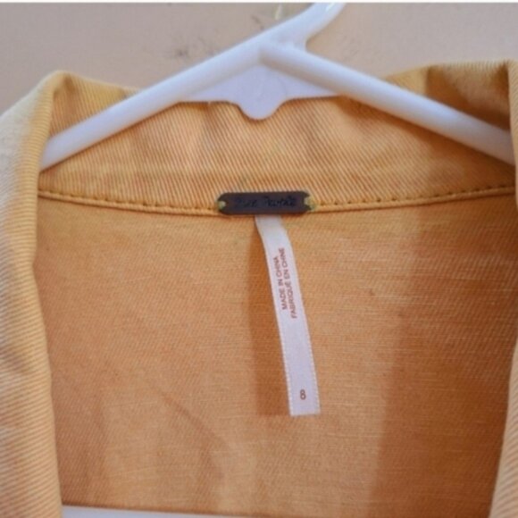 Free People Cotton Yellow Mustard  Distressed  Denim Jean Jacket Sz 8 - Picture 6 of 6